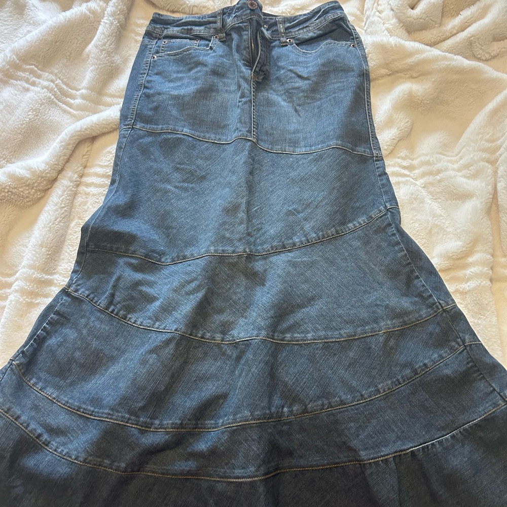 Long Tiered Denim Maxi Skirt - Blue DKNY